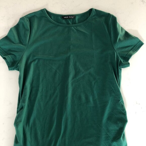 Shein Casual Short Slv Scoop Neck Ruched Sides Poly Blend Top Green Sz 6 NWOT - Picture 5 of 11